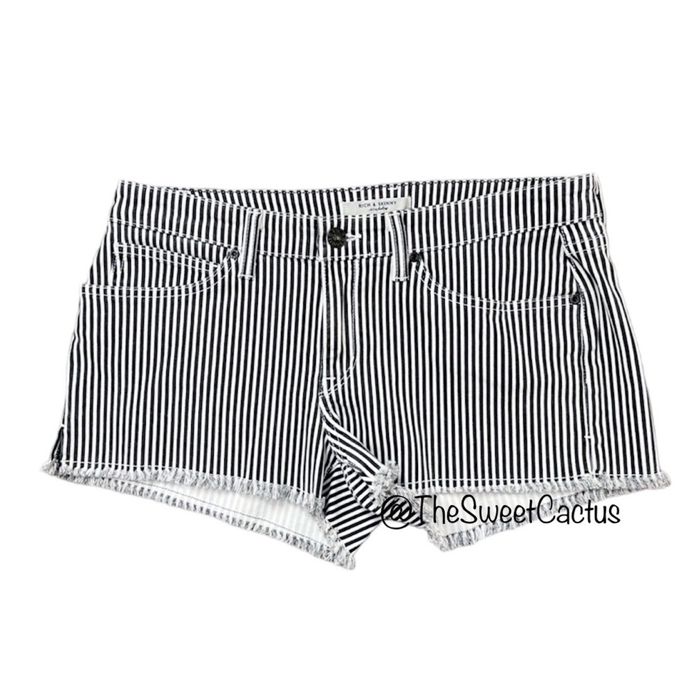 Rich and Skinny Striped Cut Off Raw Hem Frayed Shorts 30